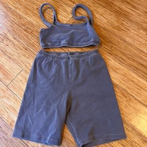 SKIMS Outdoor Sports Bra and Bike Short in Espresso